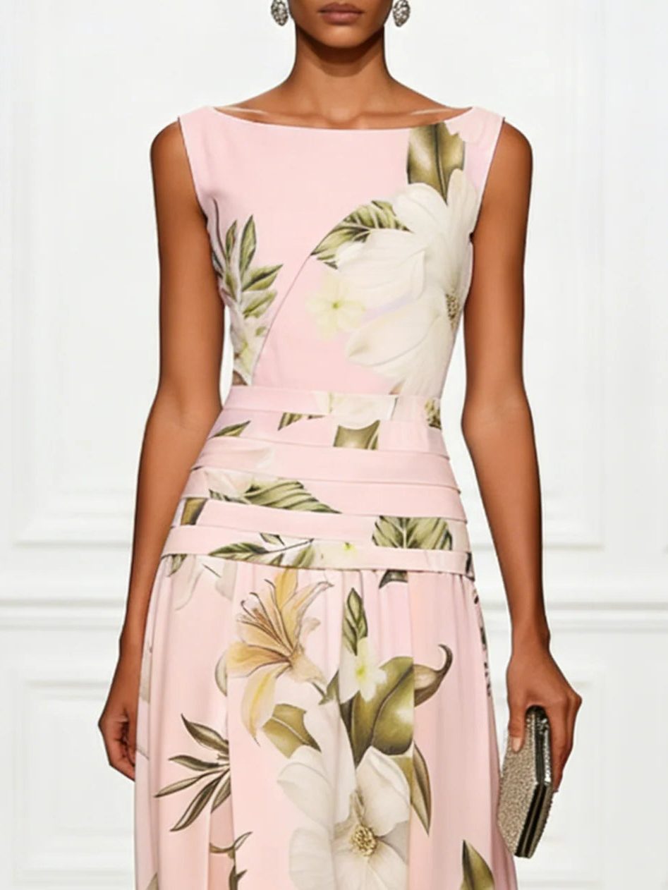 Floral Boat Neck Sleeveless Wedding Guest Maxi Dress for Women - View 12
