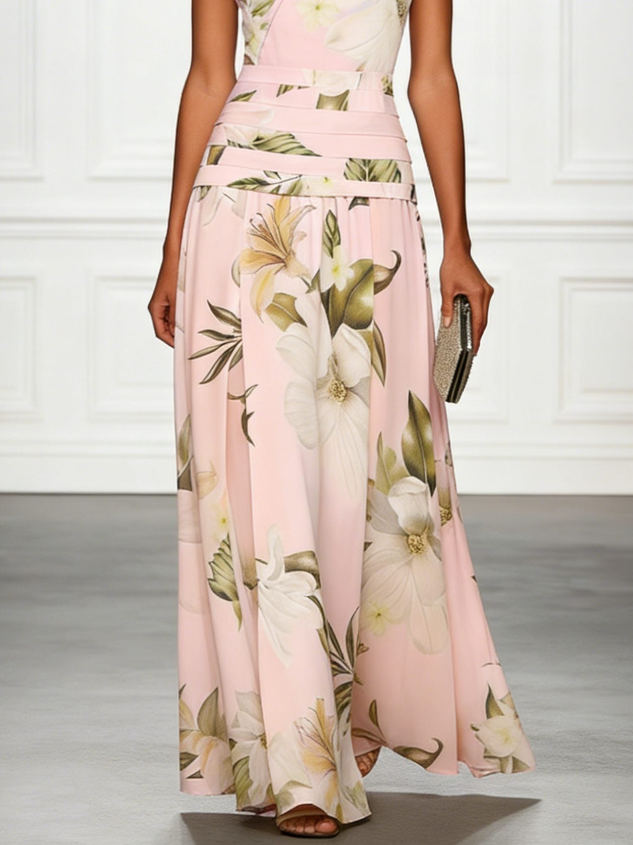Floral Boat Neck Sleeveless Wedding Guest Maxi Dress for Women - View 13