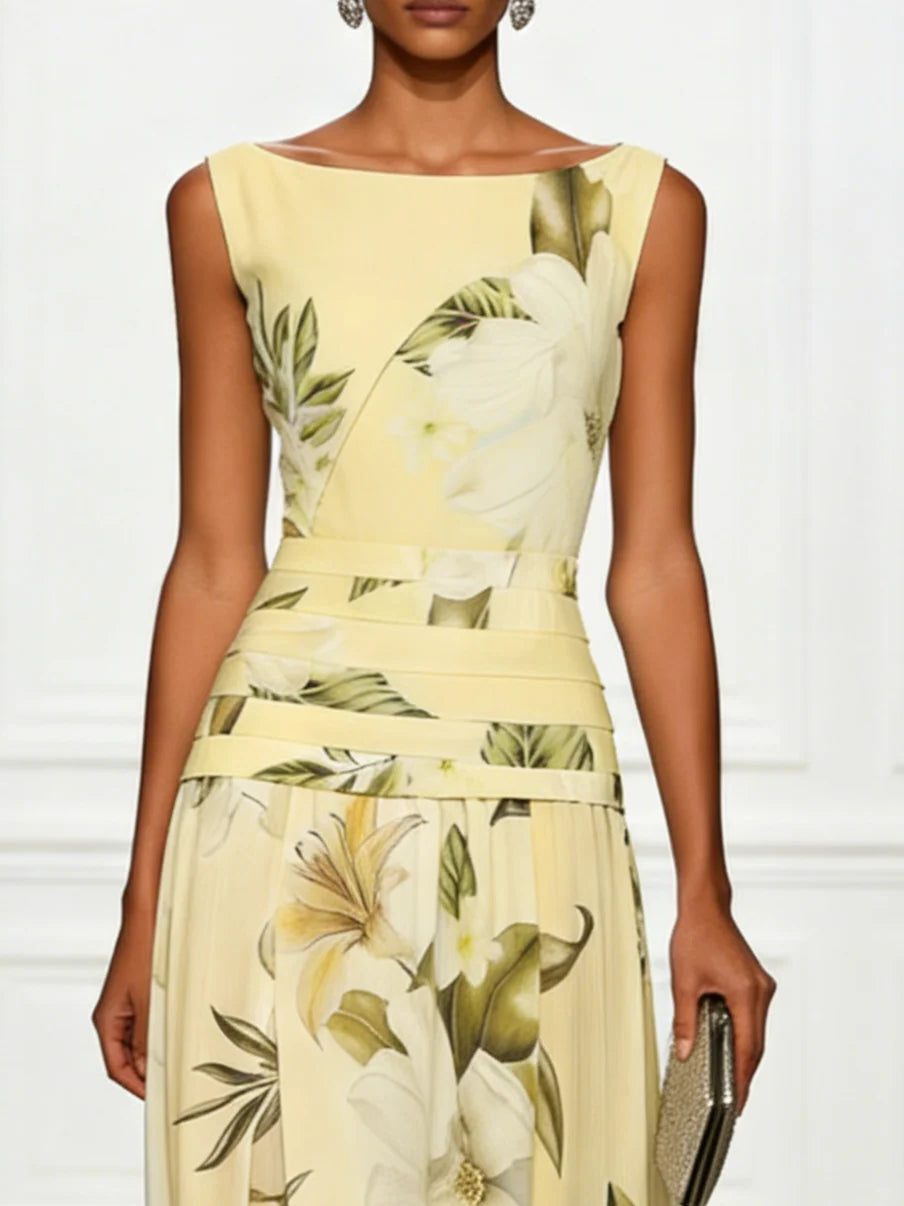 Floral Boat Neck Sleeveless Wedding Guest Maxi Dress for Women - View 15