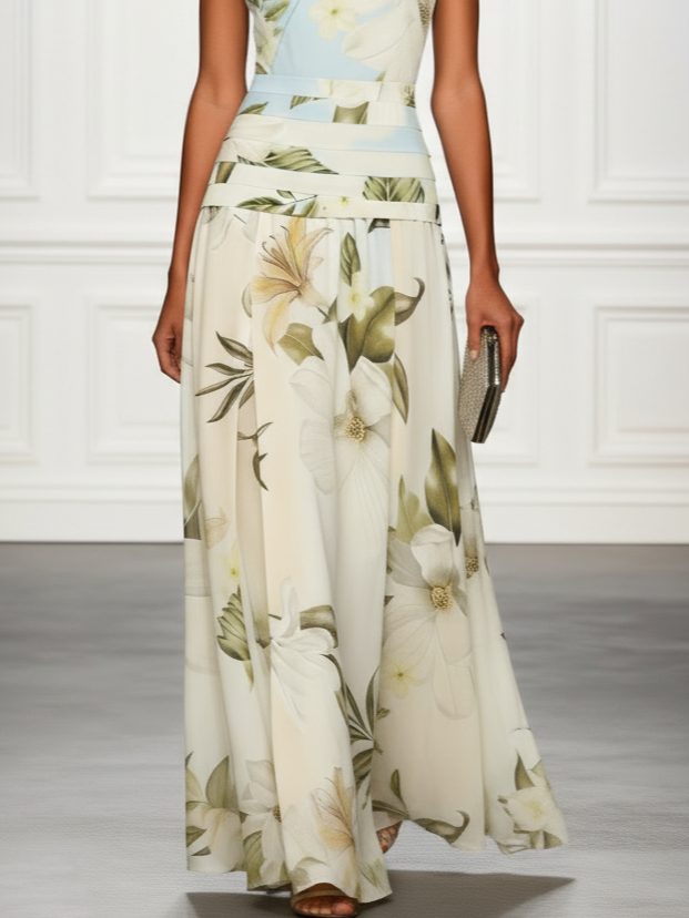 Floral Boat Neck Sleeveless Wedding Guest Maxi Dress for Women - View 3