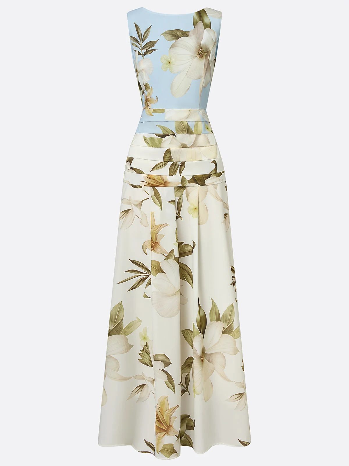Floral Boat Neck Sleeveless Wedding Guest Maxi Dress for Women - View 4