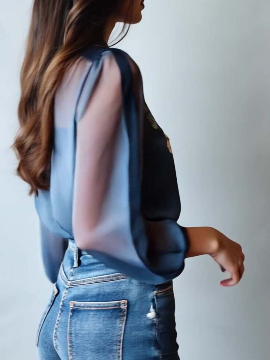 Floral Embroidered Button-Down Blouse for Women - View 2