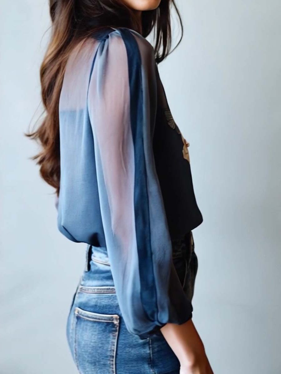 Floral Embroidered Button-Down Blouse for Women - View 9