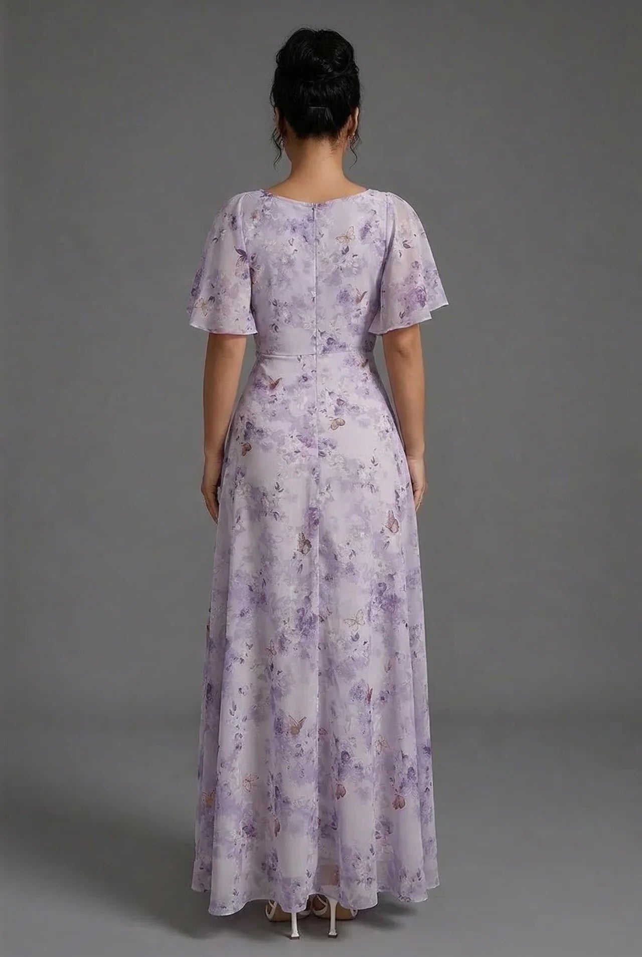 Floral Sweetheart Neck Flutter Sleeve Wedding Guest Maxi Dress for Women - View 7