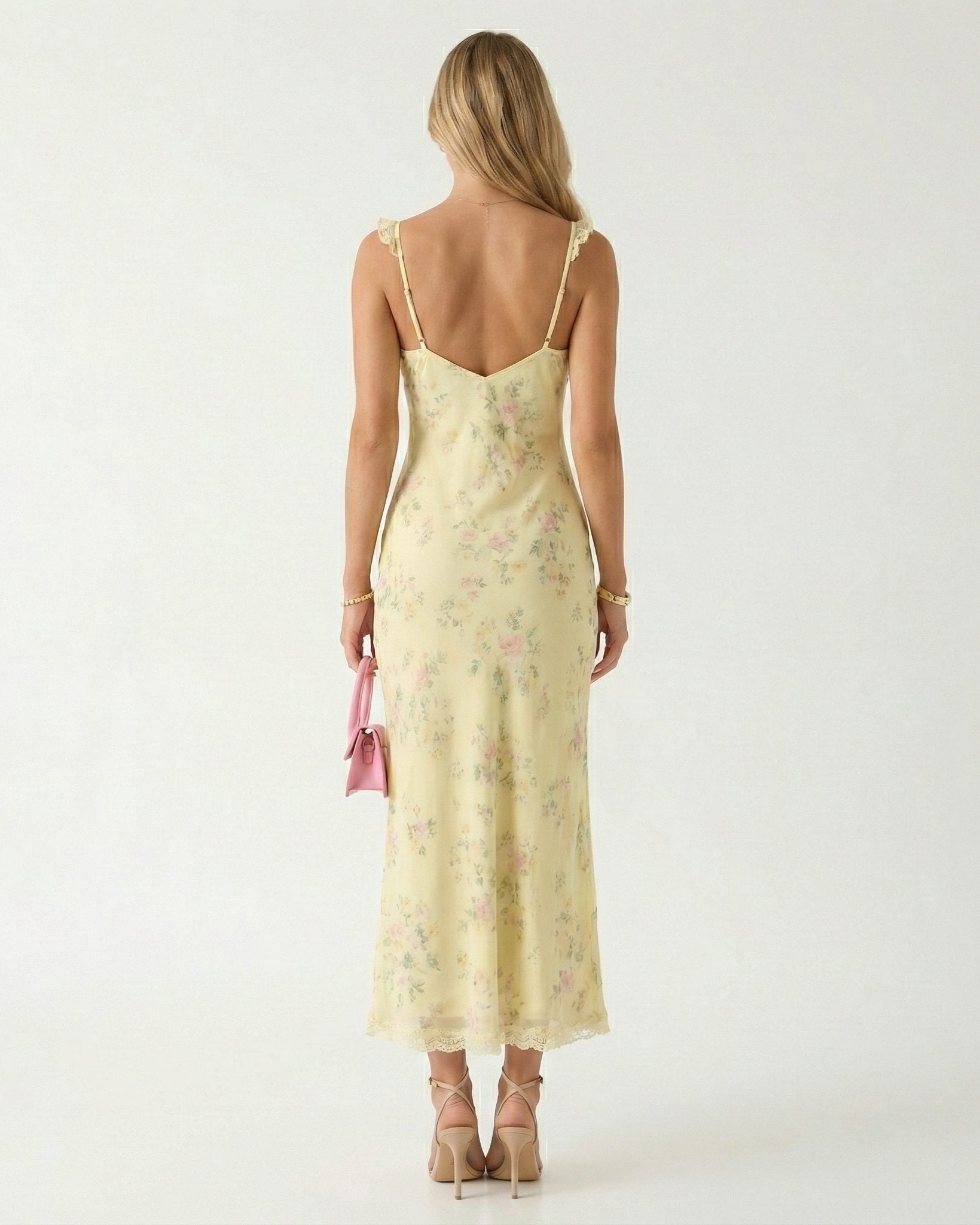 Floral Sweetheart Neck Lace Trim Wedding Guest Midi Dress for Women - View 2