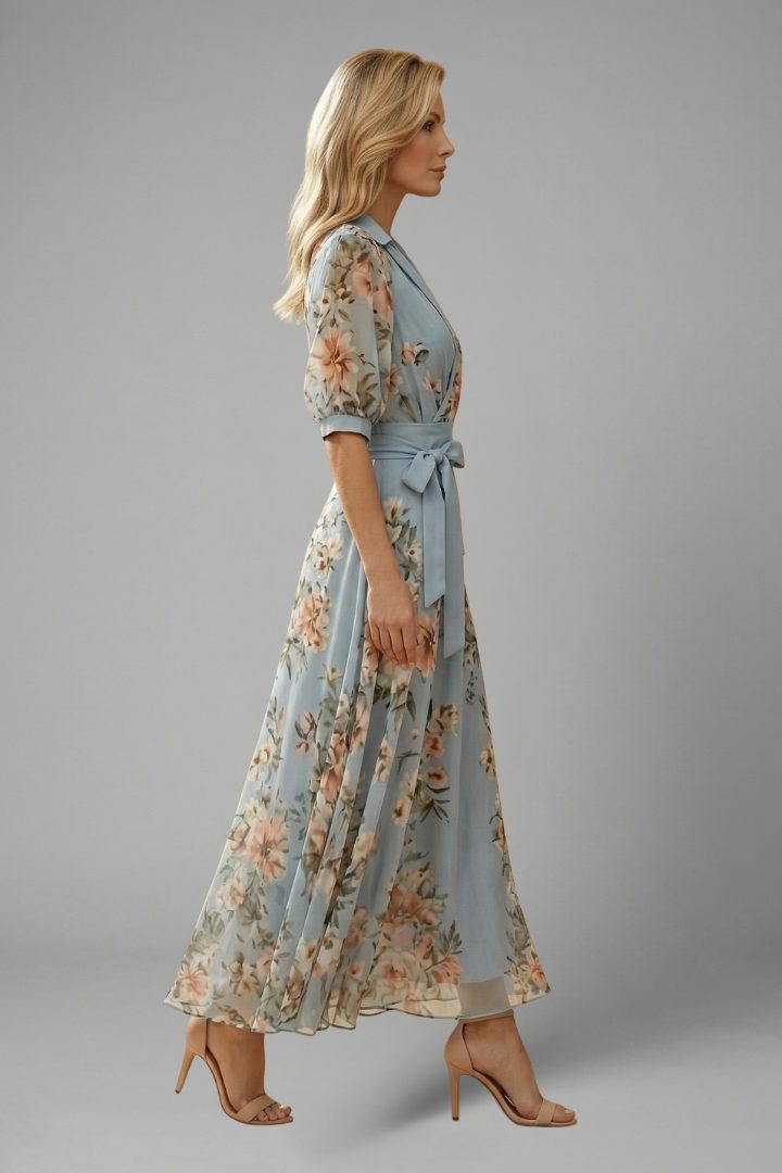 Floral V-Neck Midi Dress for Women - View 3