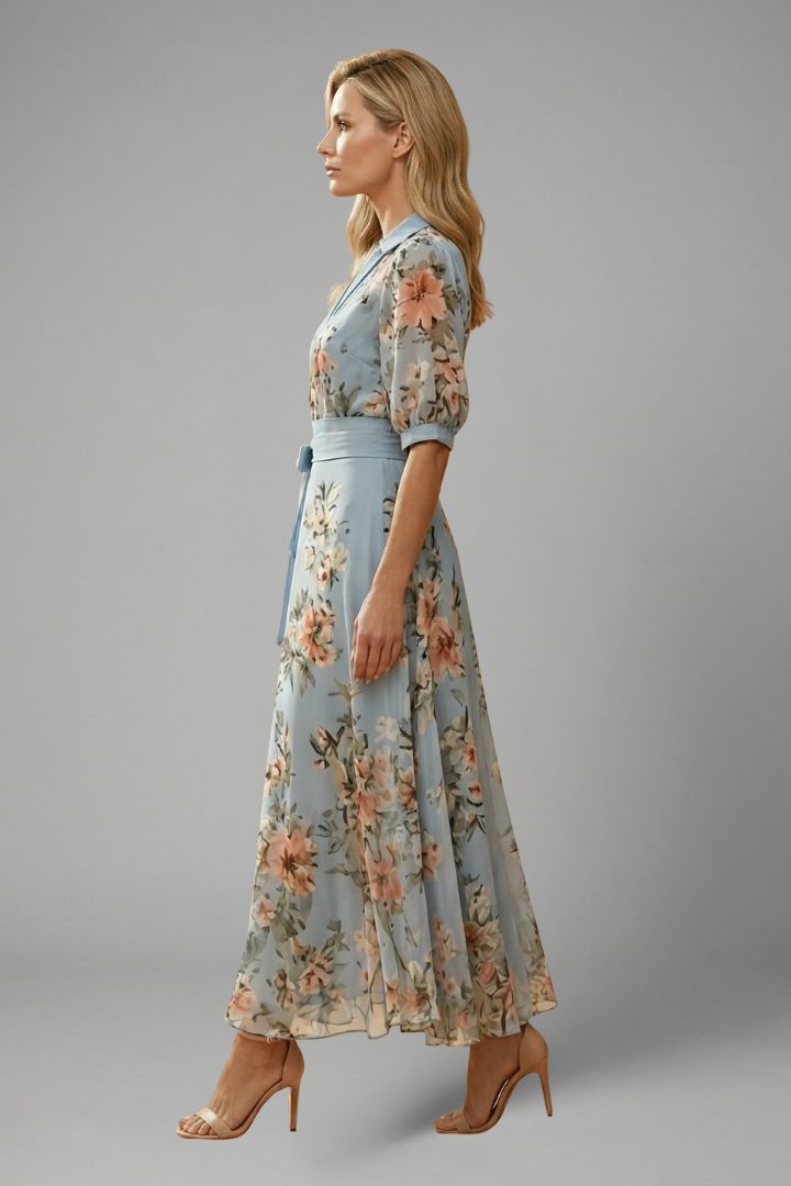 Floral V-Neck Midi Dress for Women - View 4
