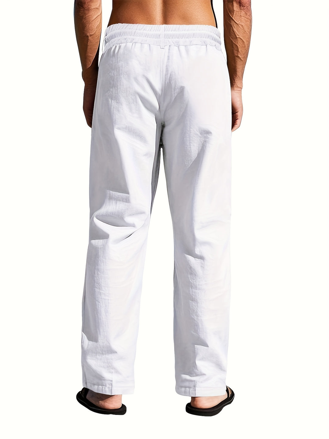 Linen Drawstring Straight Leg Trousers for Men