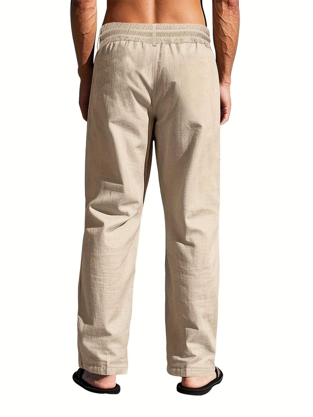 Linen Drawstring Straight Leg Trousers for Men