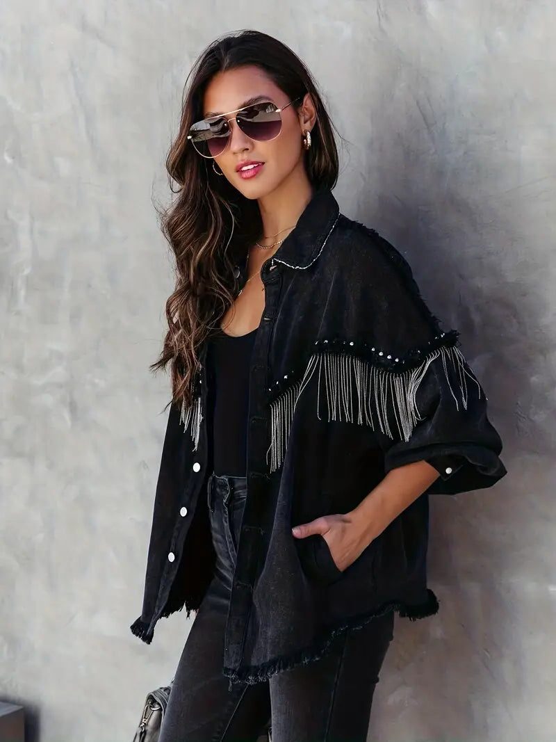 Fringe Denim Jacket for Women - View 2