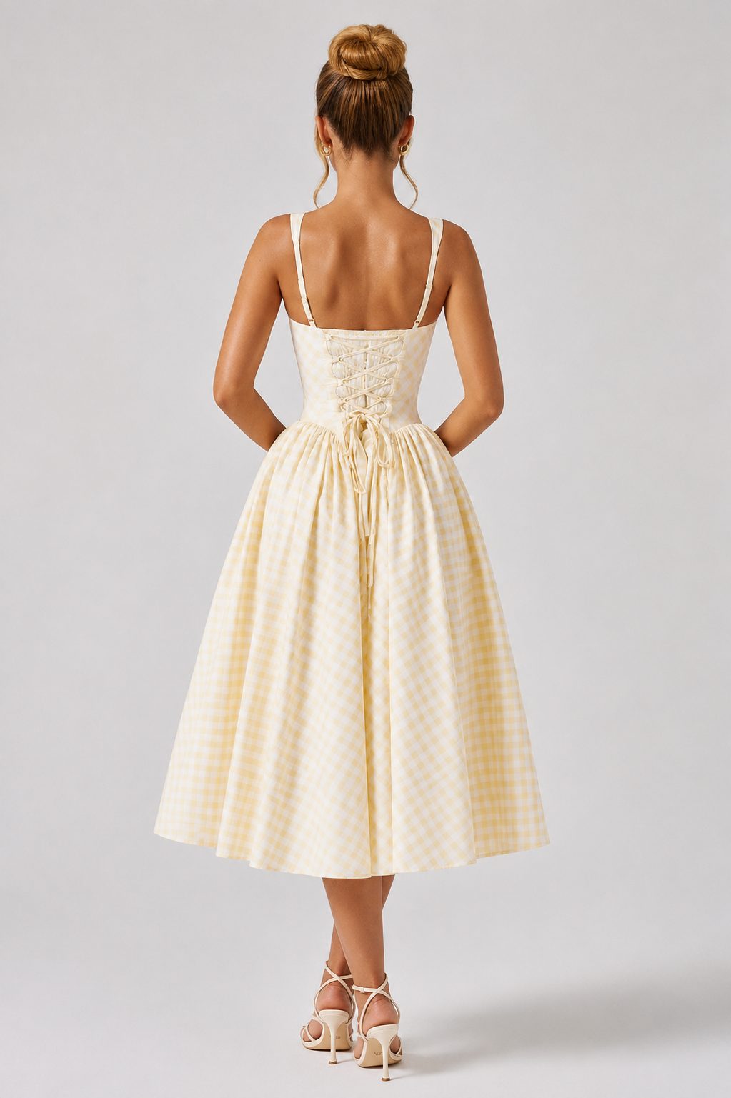 Gingham Square Neck Midi Dress for Women - View 5