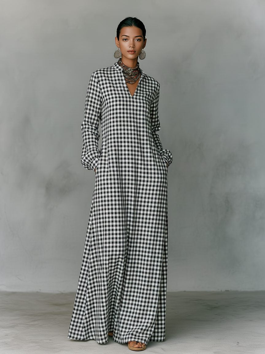 Gingham V-Neck Maxi Dress for Women - View 4