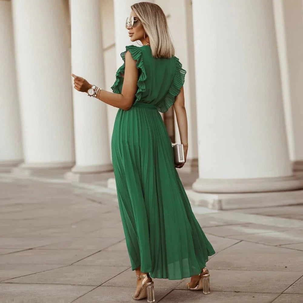 Pleated V-Neck Ibiza Dress for Women