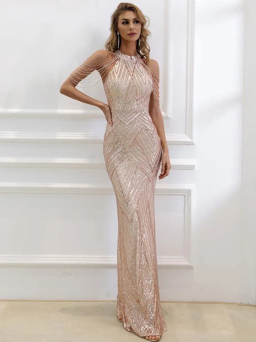 Halter Neck Cold Shoulder Maxi Dress for Women