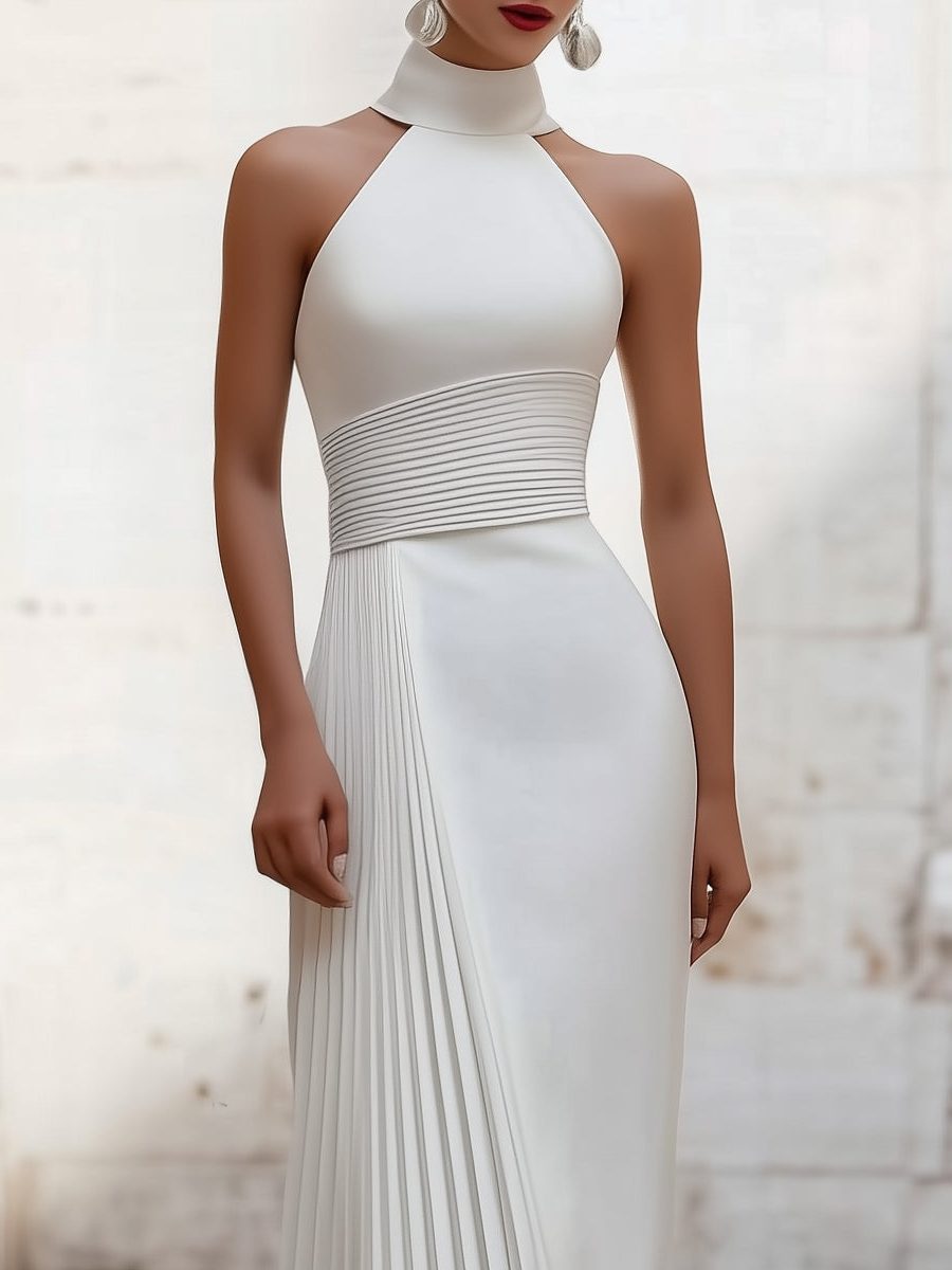 Halter-Neck Pleated Maxi Dress for Women - View 2