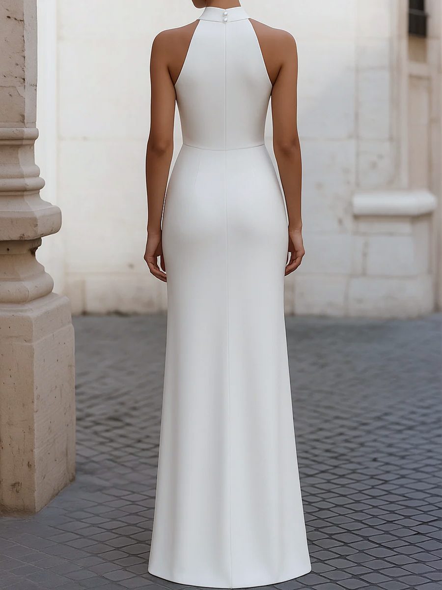 Halter-Neck Pleated Maxi Dress for Women - View 4