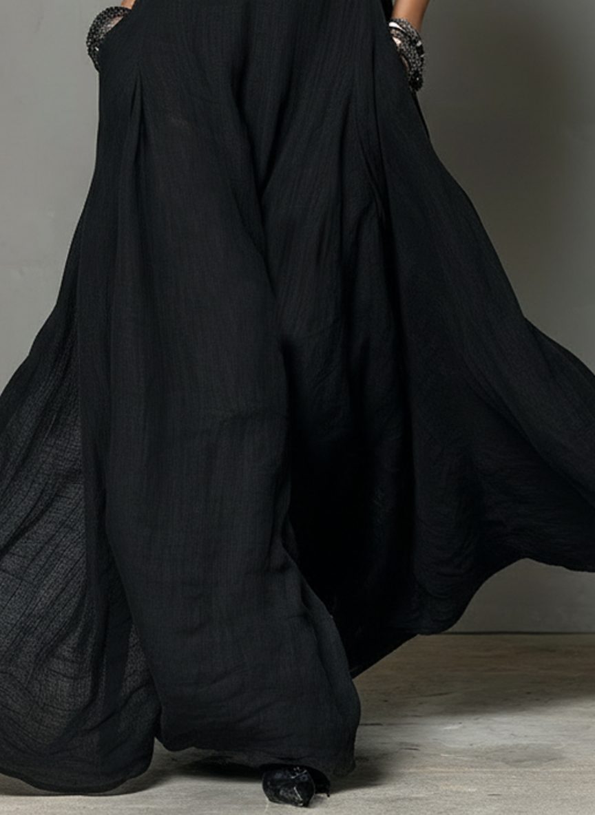 Halter Neck Sleeveless Linen Blend Maxi Dress for Women - View 3