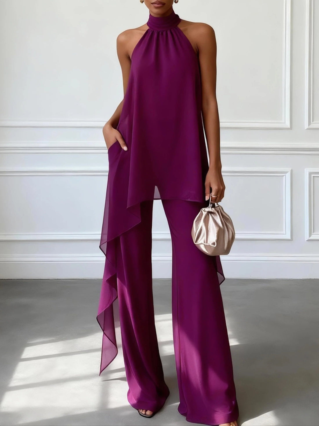 Halter Neck Wide Leg Trouser Set for Women