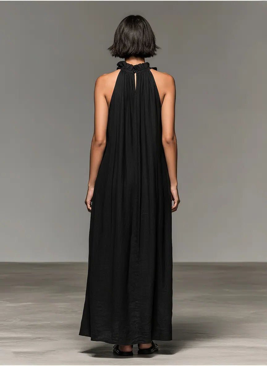Halter Ruffle Linen Maxi Dress for Women