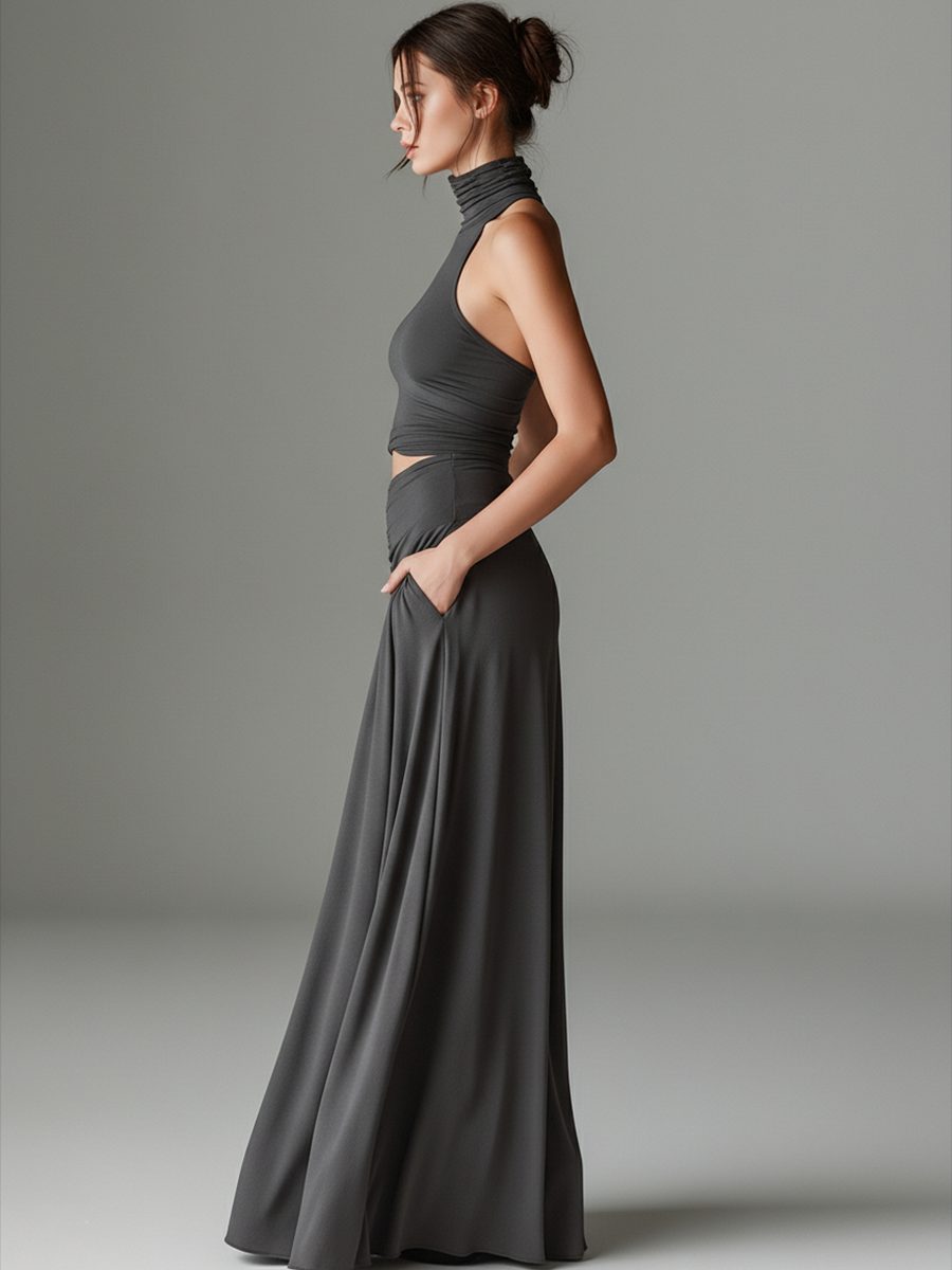 Halterneck Cutout Maxi Dress for Women - View 5