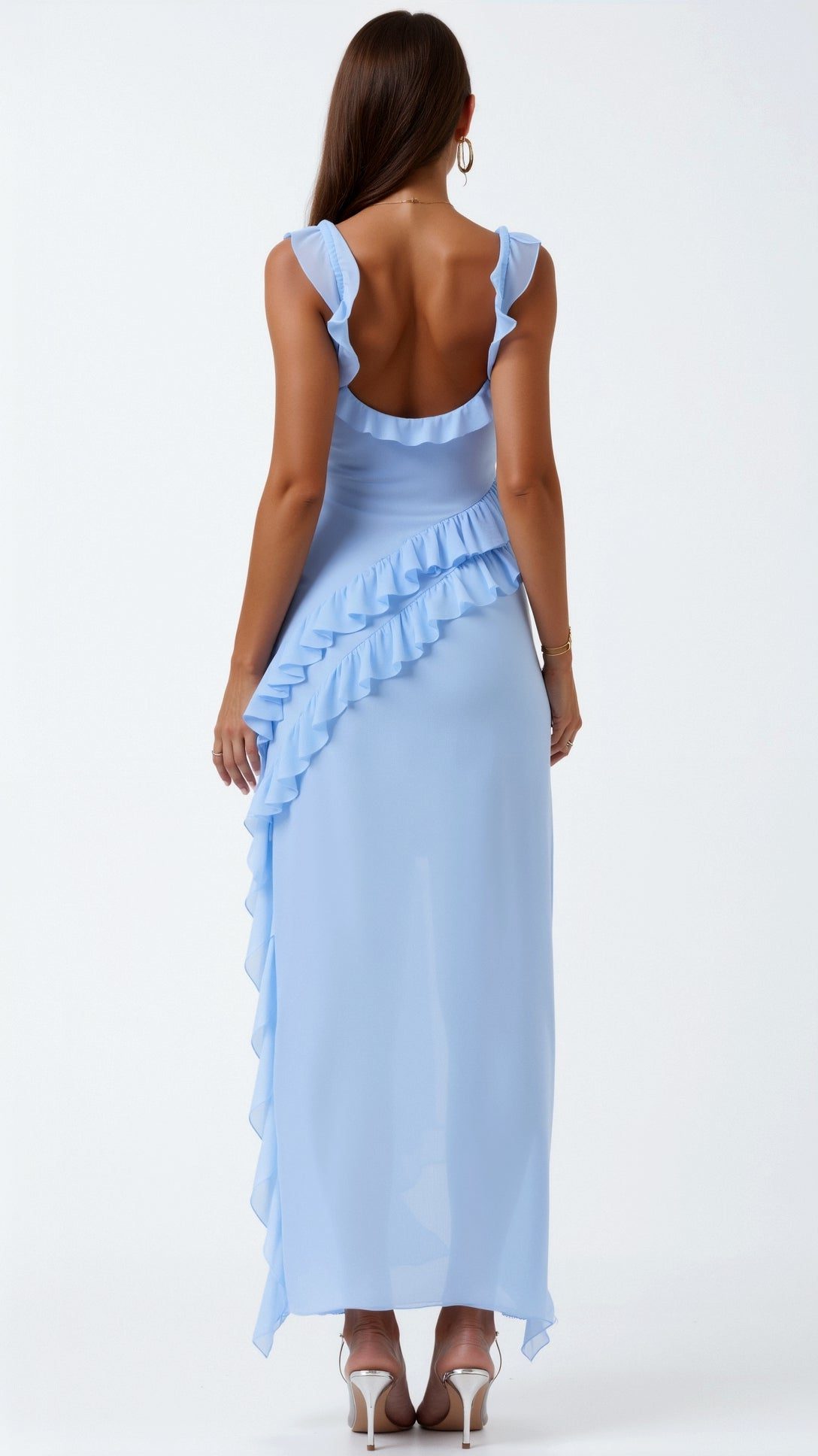 Halterneck Maxi Dress with Ruffled Split for Women - View 7