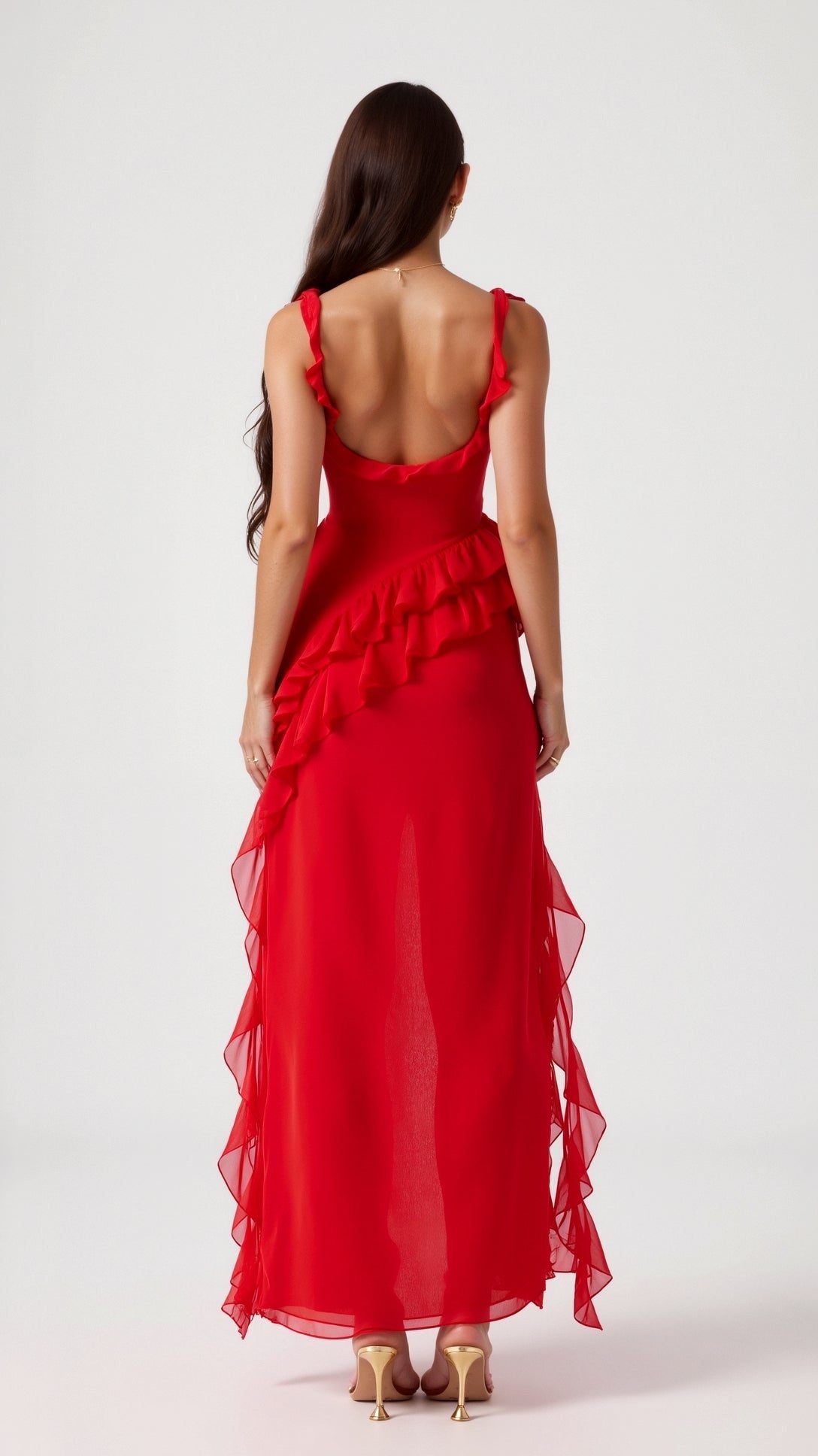 Halterneck Maxi Dress with Ruffled Split for Women - View 10