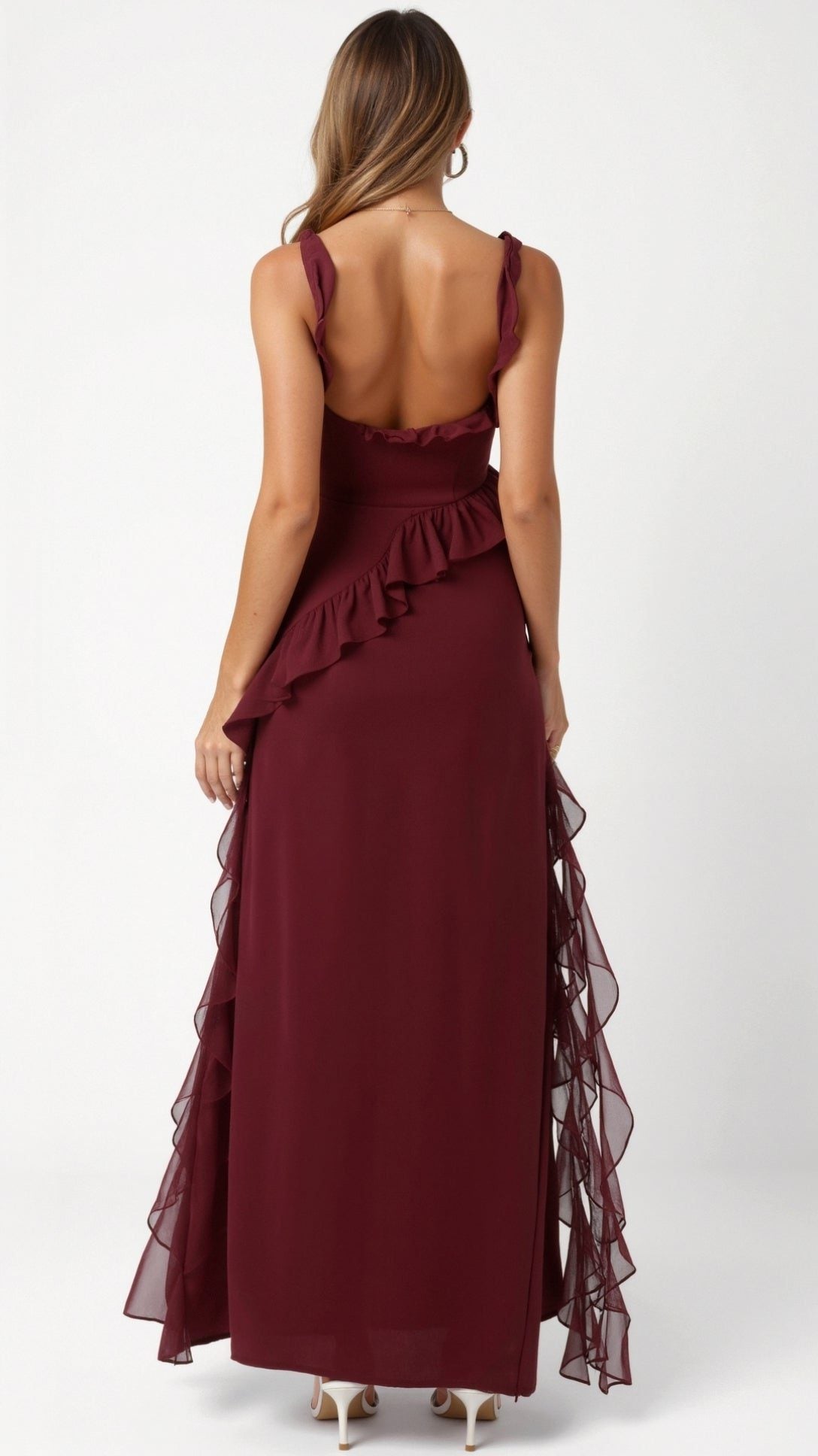 Halterneck Maxi Dress with Ruffled Split for Women - View 13