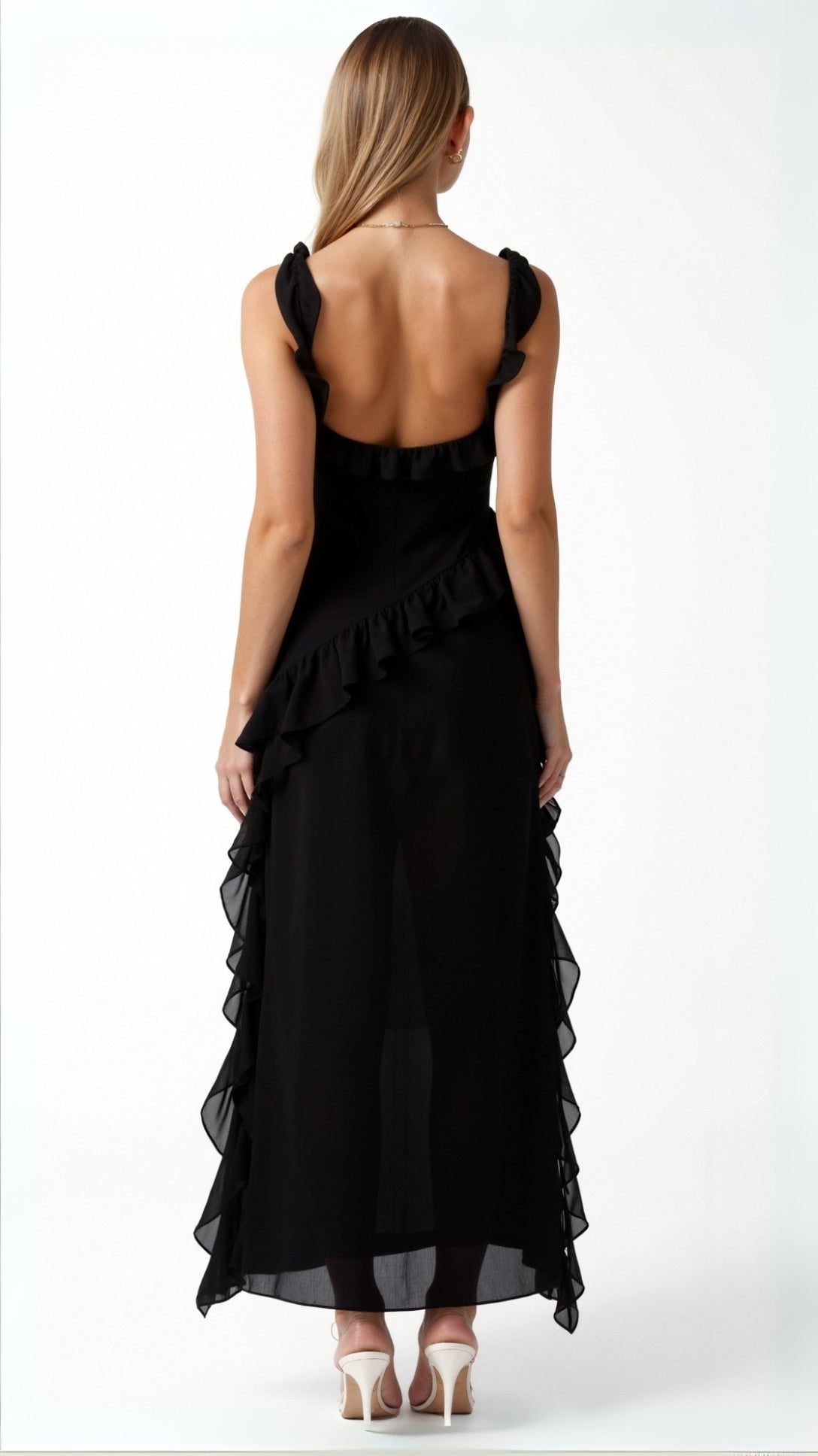 Halterneck Maxi Dress with Ruffled Split for Women - View 2