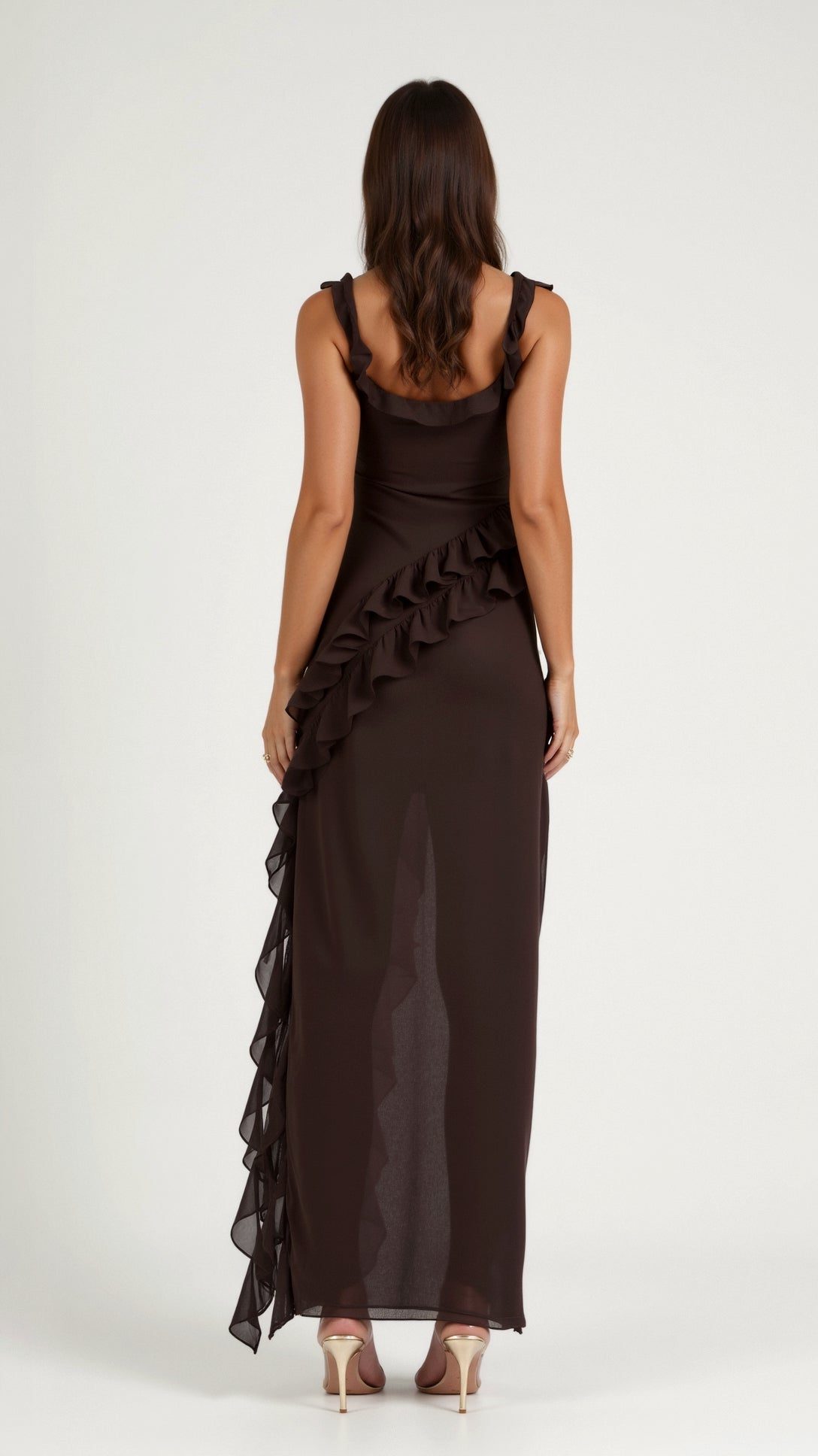 Halterneck Maxi Dress with Ruffled Split for Women - View 4