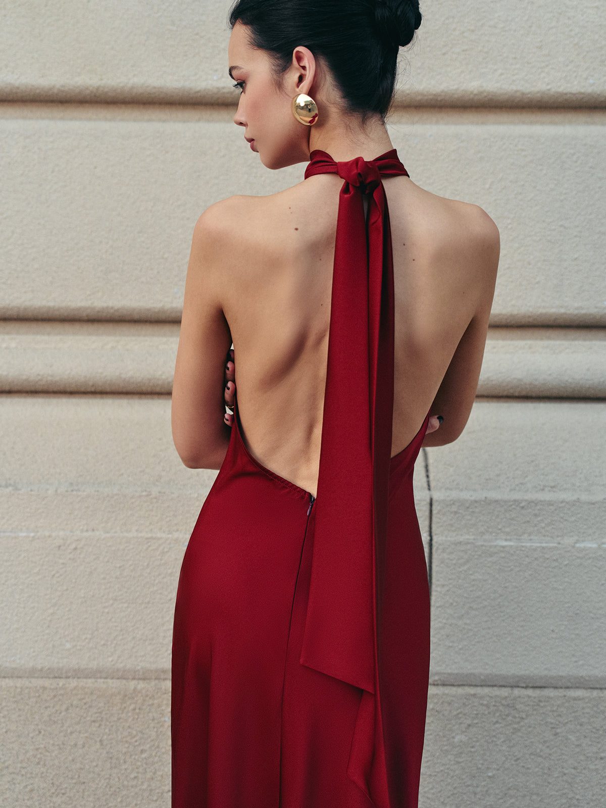 Halterneck Maxi Dress with Tie Back for Women - View 2