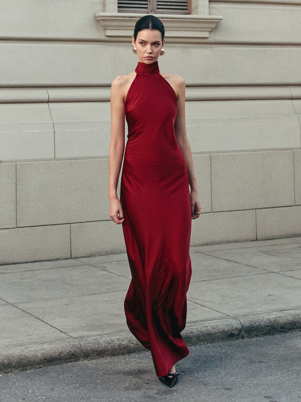 Halterneck Maxi Dress with Tie Back for Women - View 3