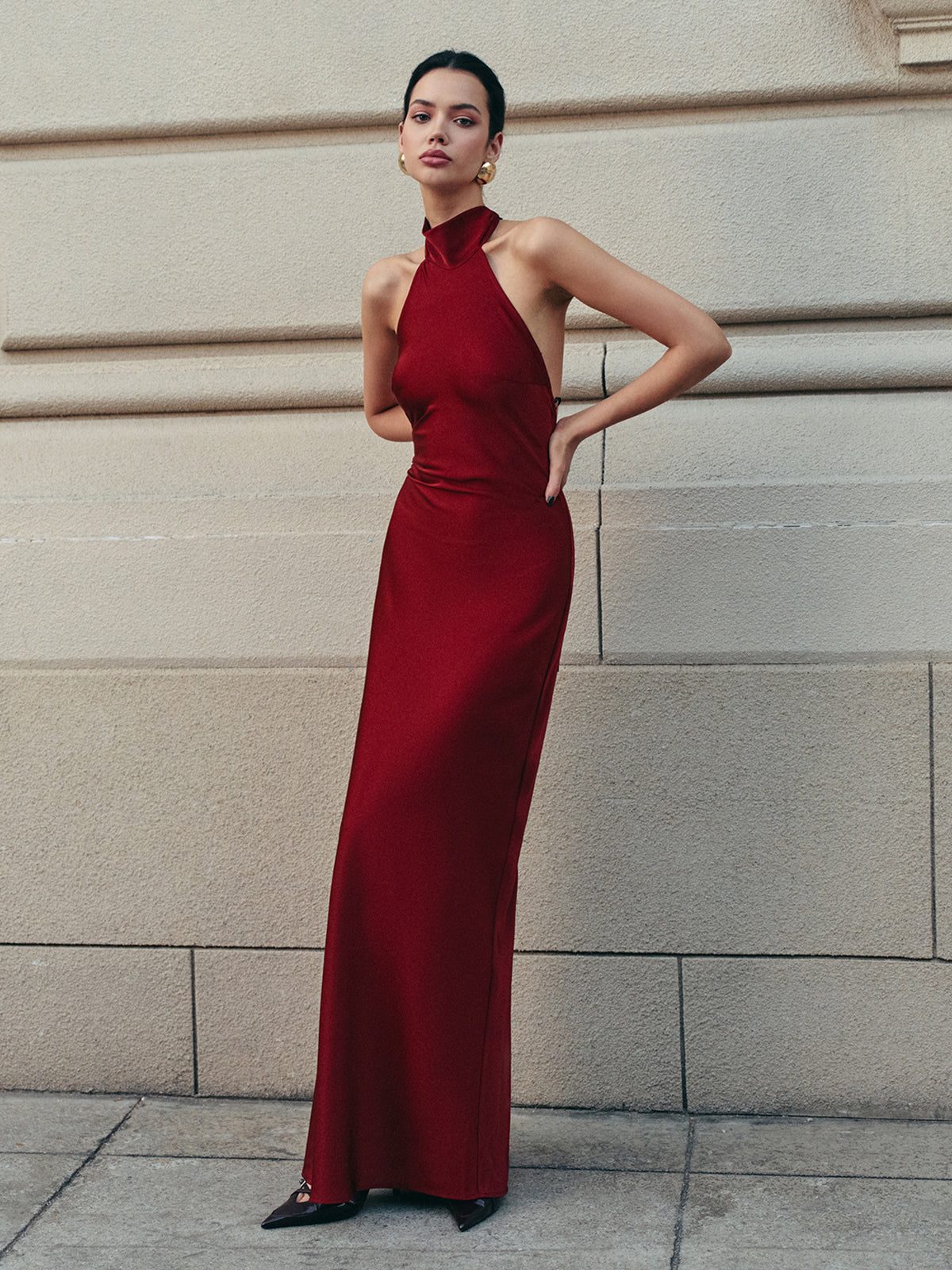 Halterneck Maxi Dress with Tie Back for Women - View 4