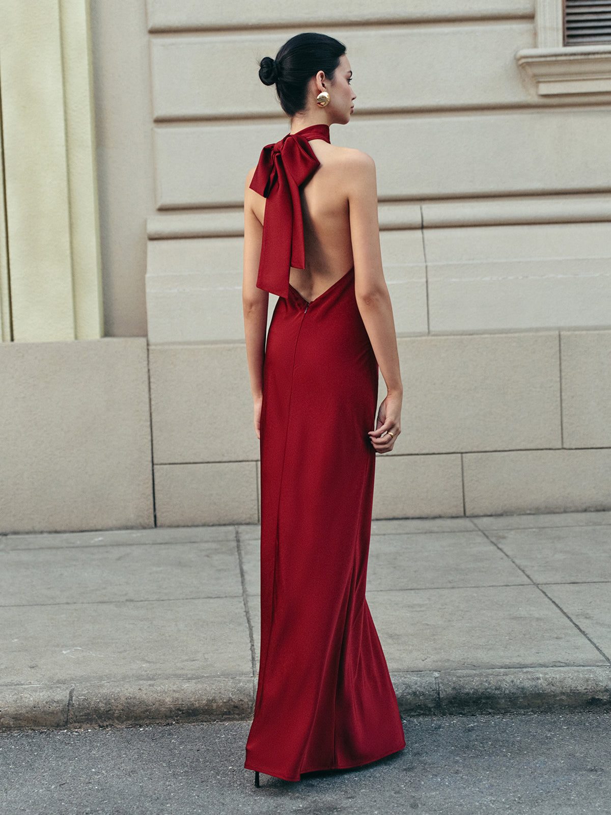 Halterneck Maxi Dress with Tie Back for Women - View 5