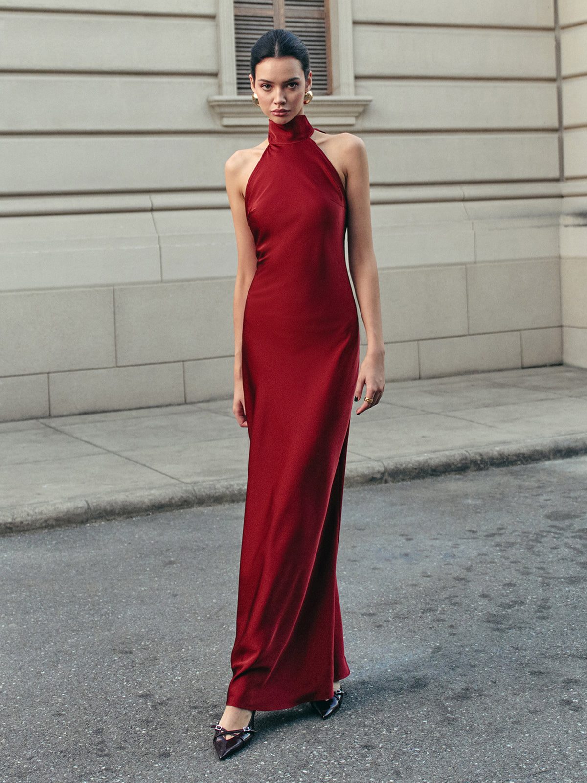 Halterneck Maxi Dress with Tie Back for Women - View 6