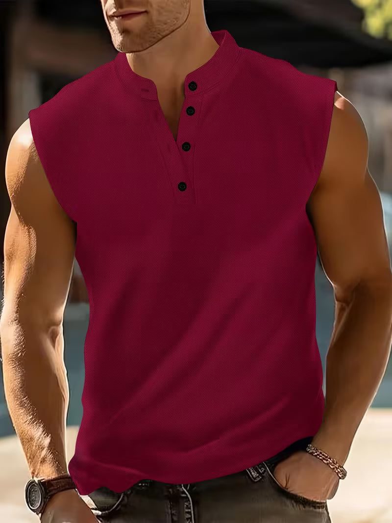 Henley Sleeveless Vest for Men - Red