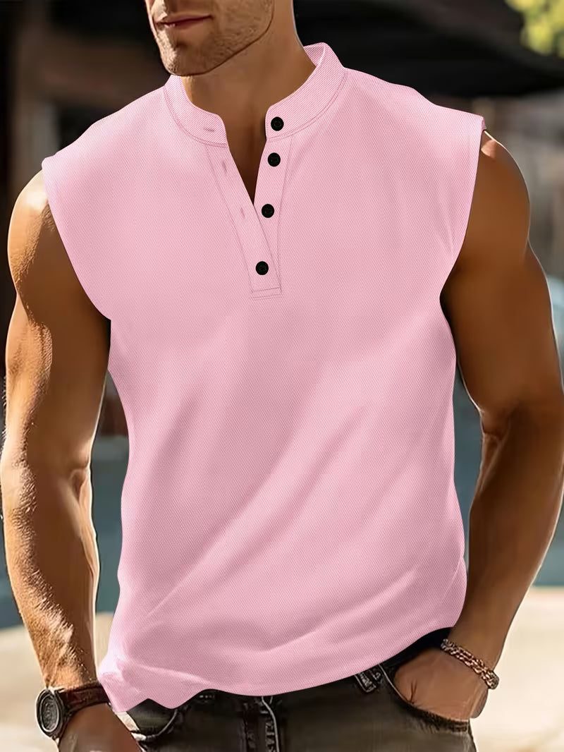 Henley Sleeveless Vest for Men - Pink