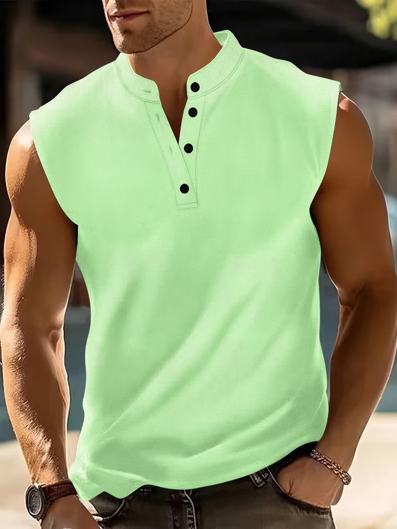 Henley Sleeveless Vest for Men - Light Green