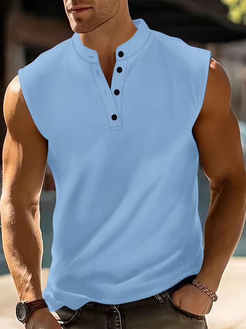 Henley Sleeveless Vest for Men - Light Blue