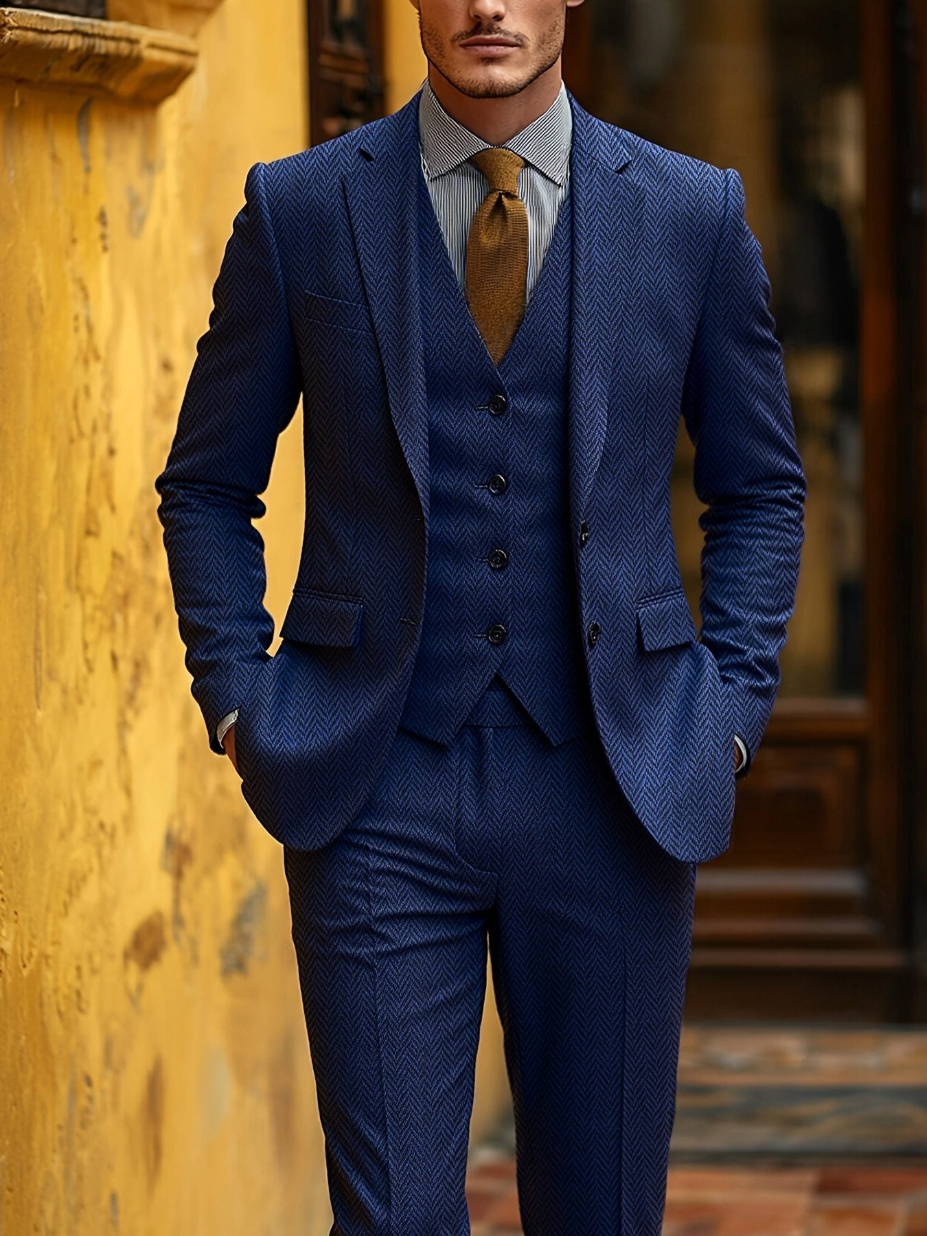 Herringbone Three-Piece Suit for Men - View 6