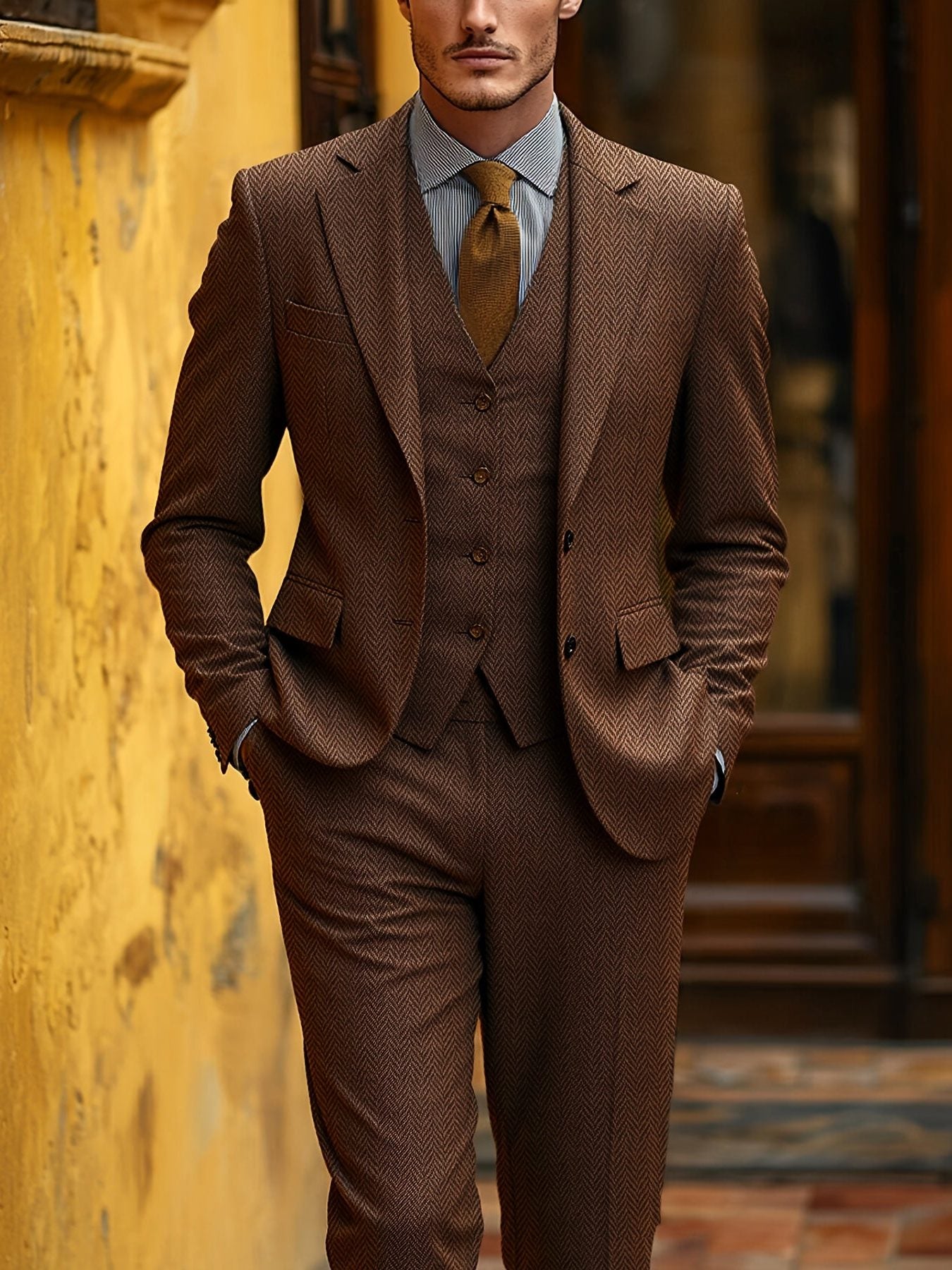 Herringbone Three-Piece Suit for Men - View 8