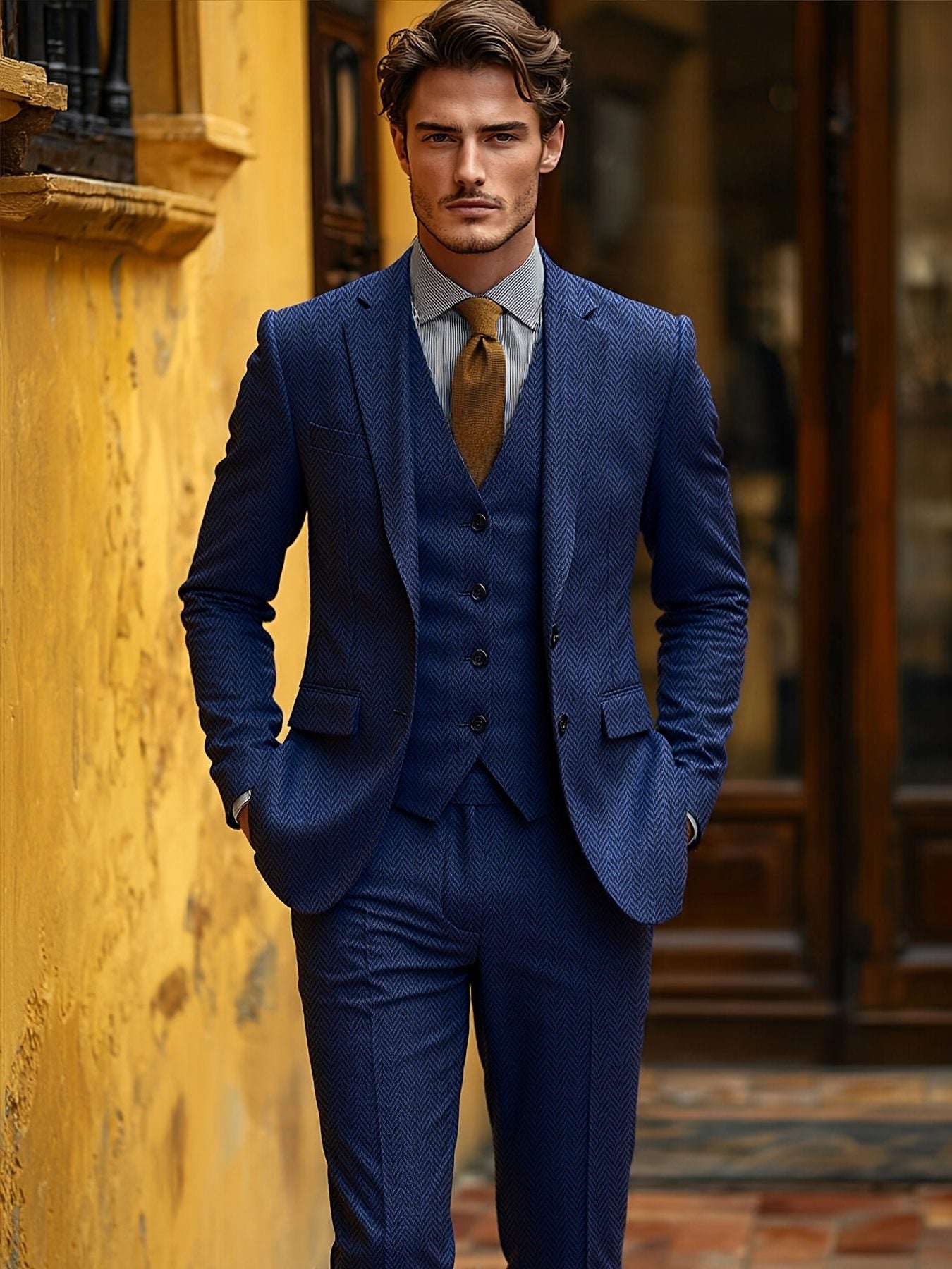Herringbone Three-Piece Suit for Men - View 10