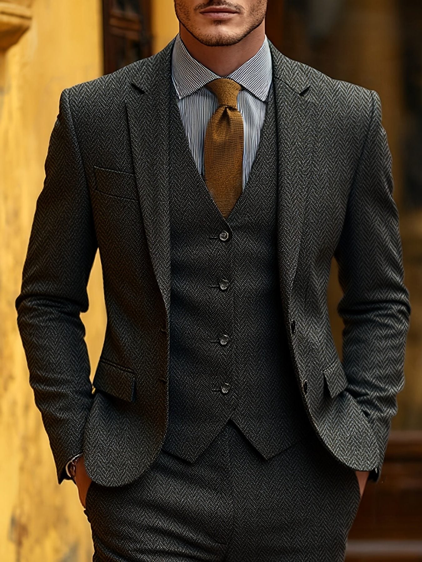 Herringbone Three-Piece Suit for Men - View 2