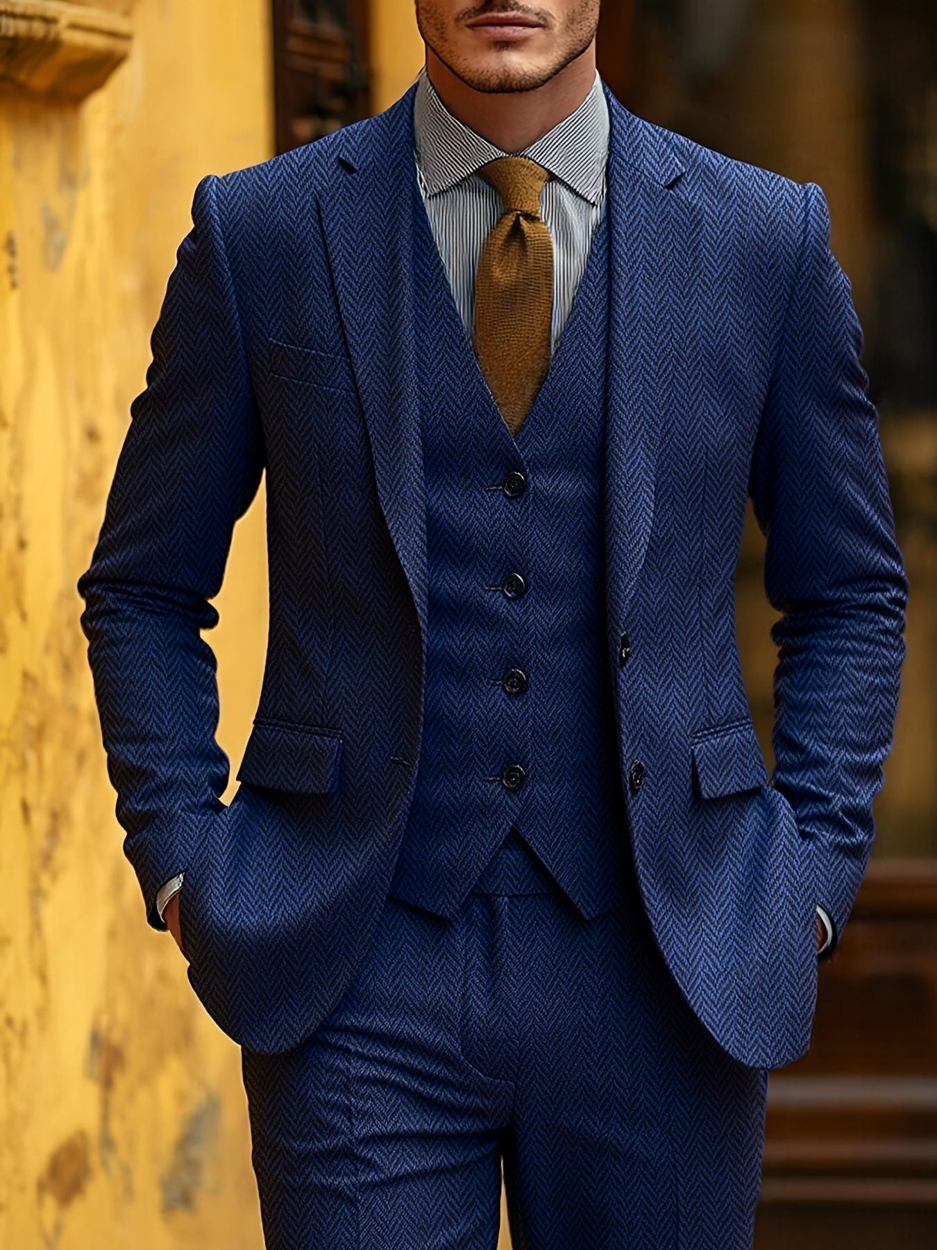 Herringbone Three-Piece Suit for Men - View 3