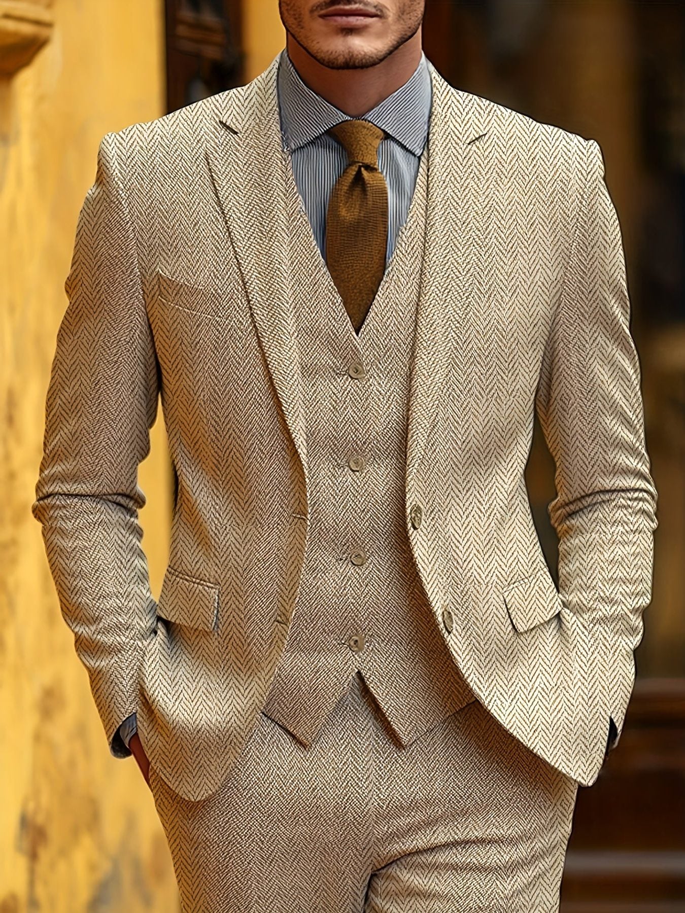 Herringbone Three-Piece Suit for Men - View 4