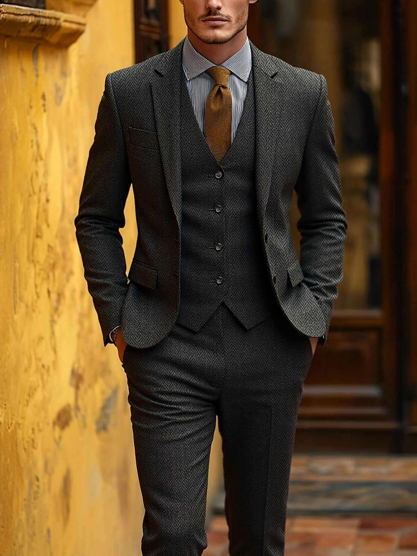 Herringbone Three-Piece Suit for Men - View 5