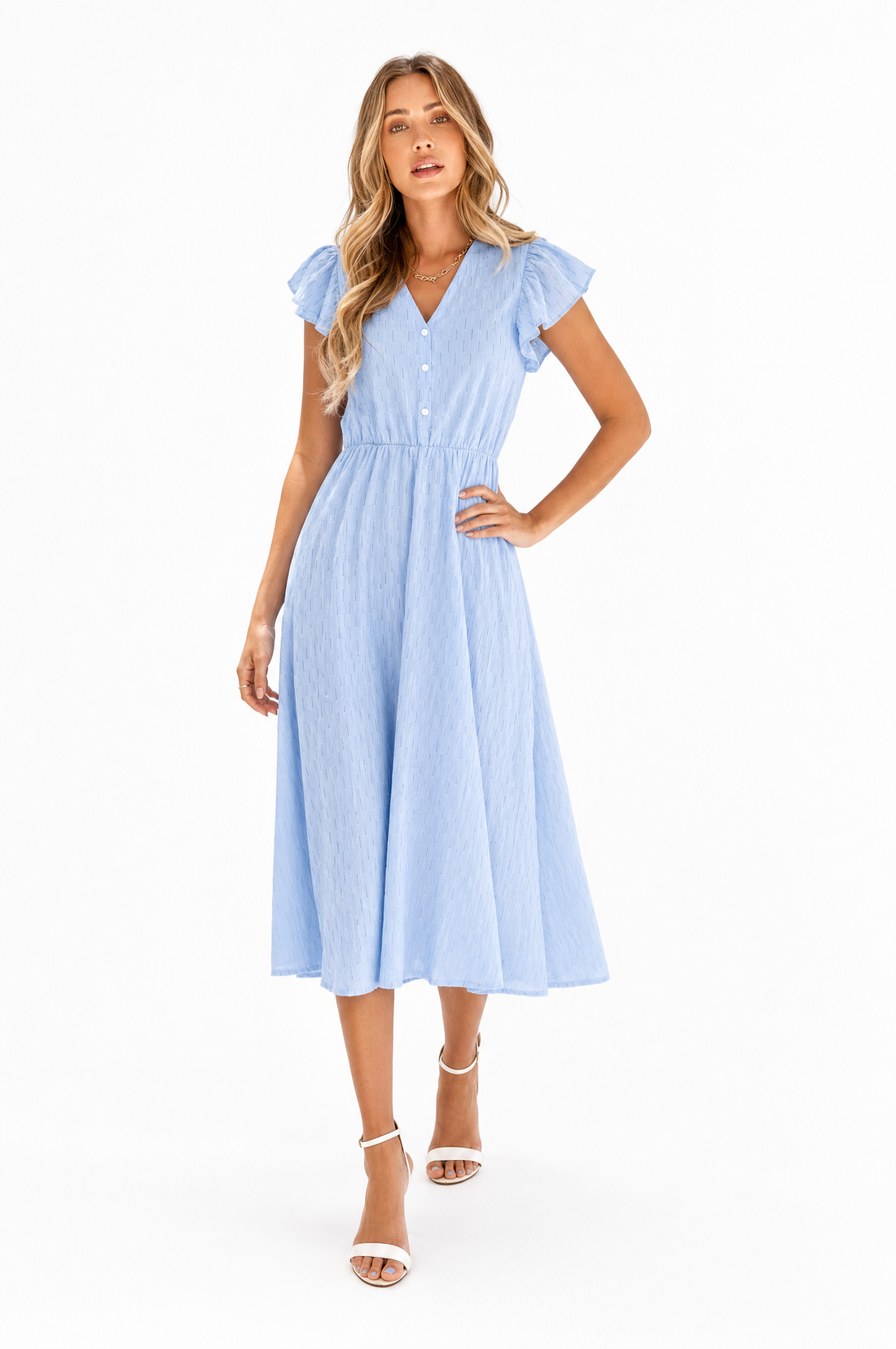 Button-Down V-Neck Midi Ibiza Dress for Women