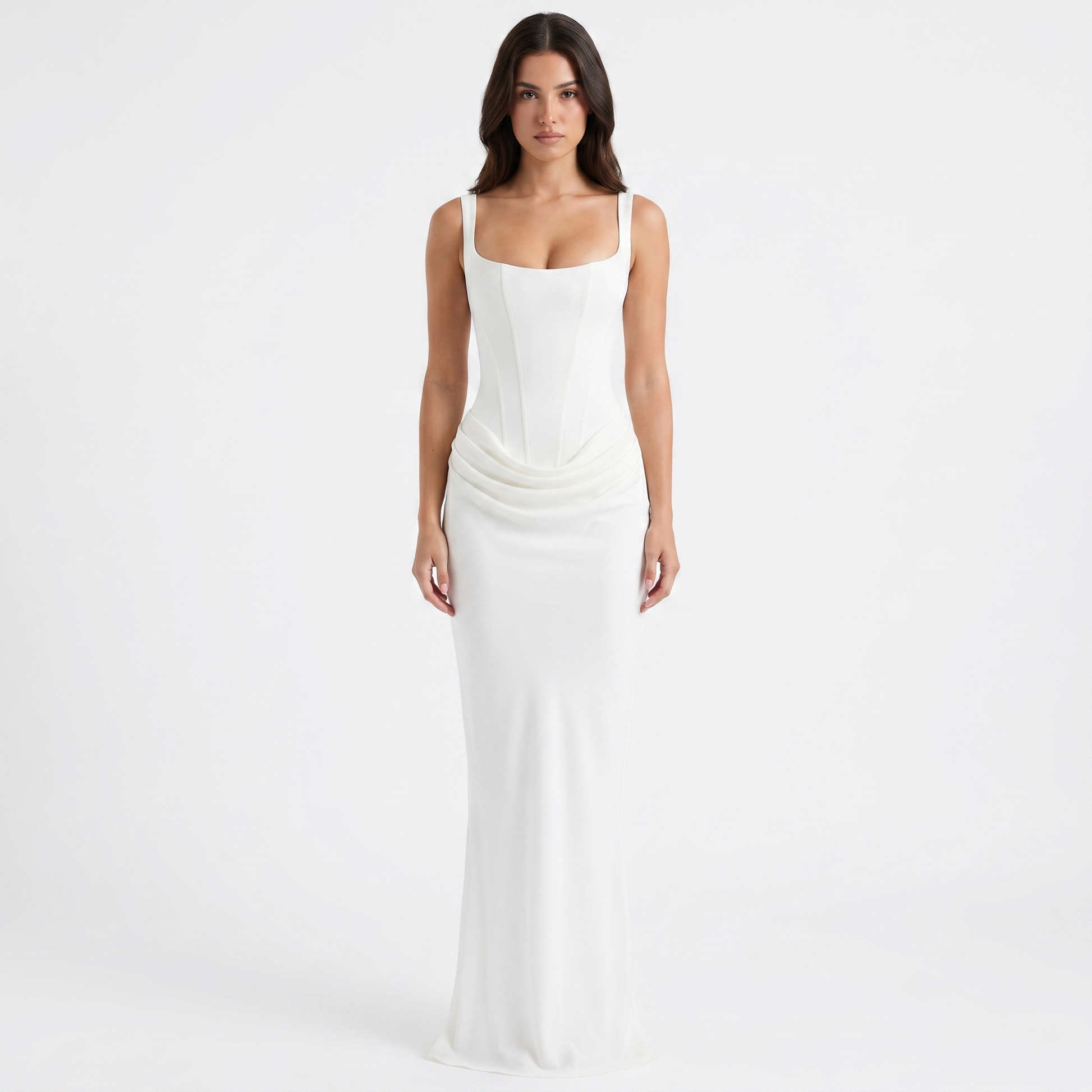 Scoop Neck Sleeveless Ruched Maxi Dress for Women
