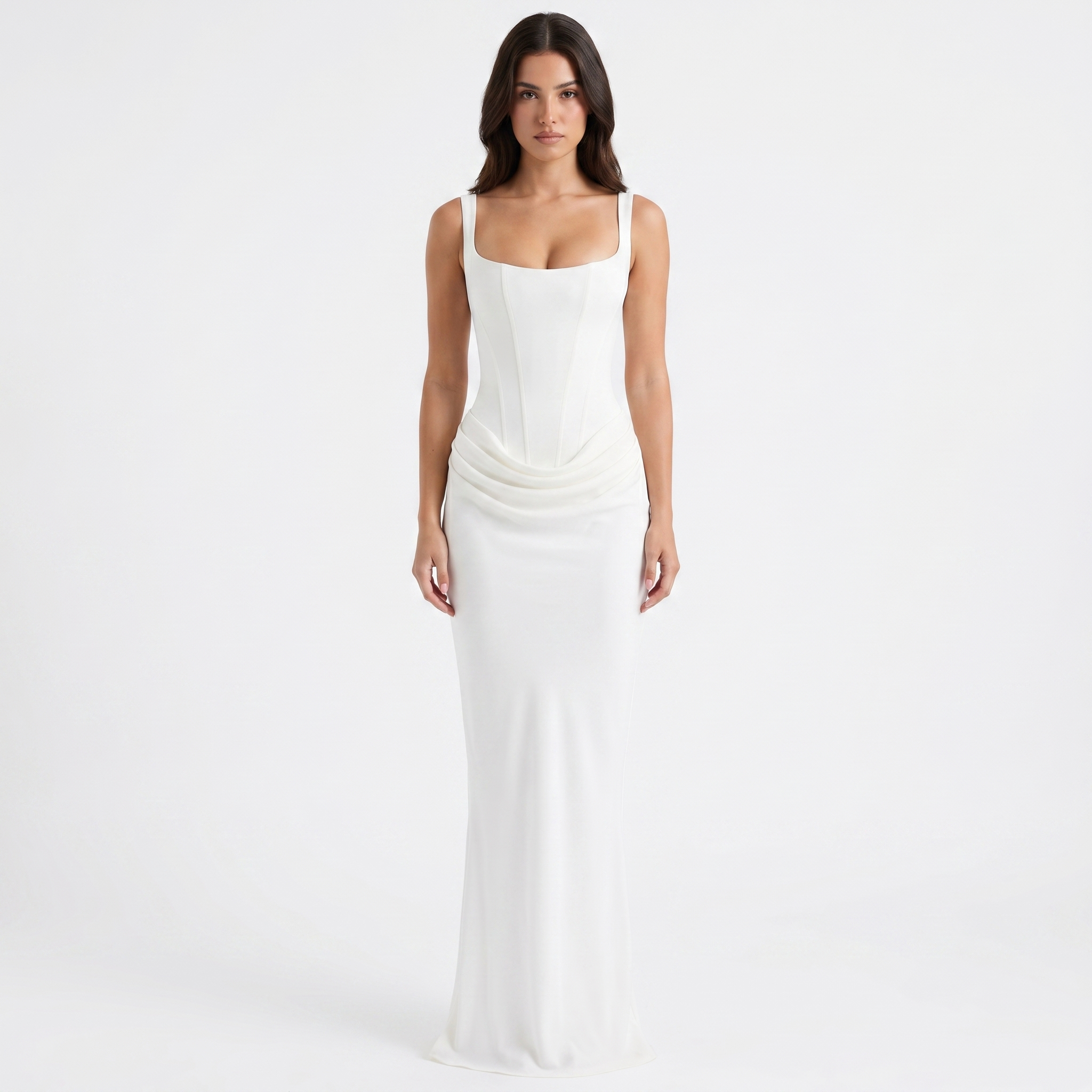 Scoop Neck Sleeveless Ruched Maxi Dress for Women