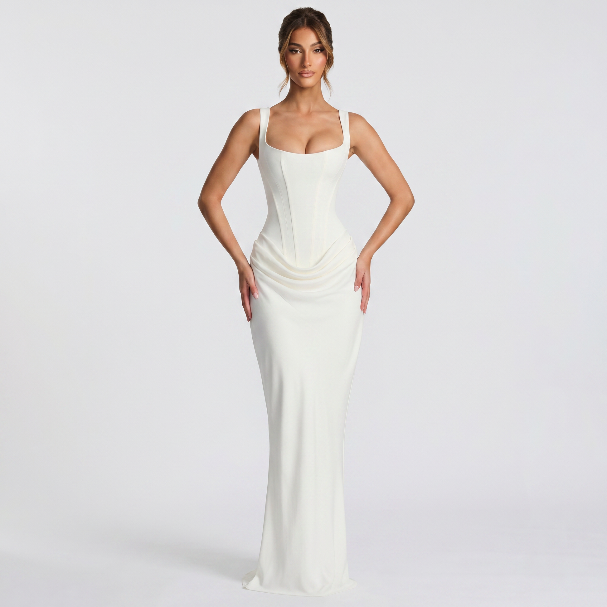 Sleeveless Corset Mermaid Maxi Gown for Women - White