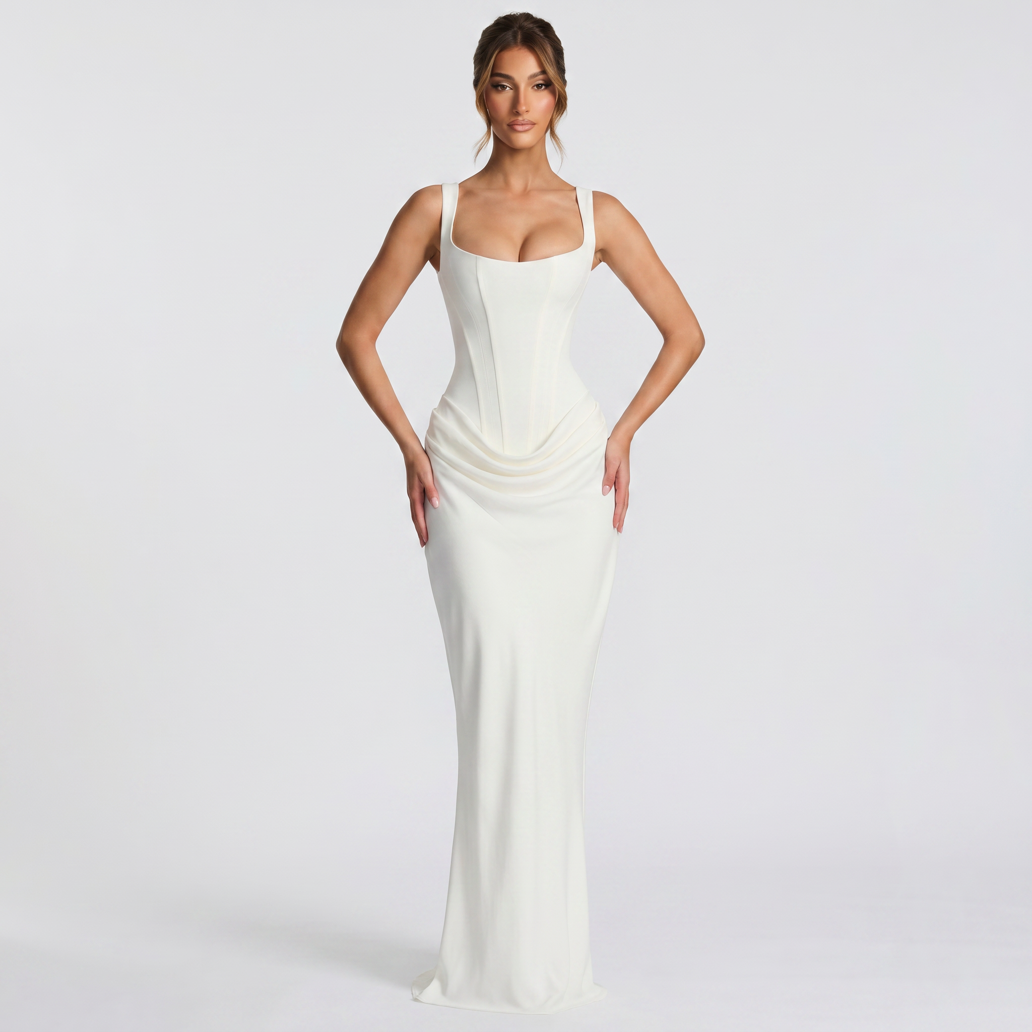 Sleeveless Corset Mermaid Maxi Gown for Women - White